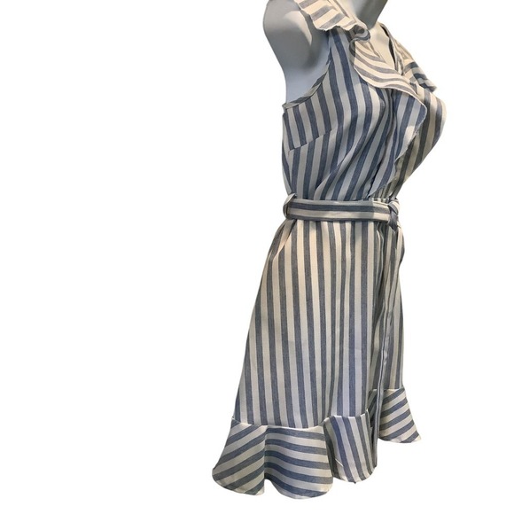 SHE + SKY BLUE AND WHITE STRIPE SLEEVELESS CHAMBRAY DRESS L NWOT - Picture 5 of 9